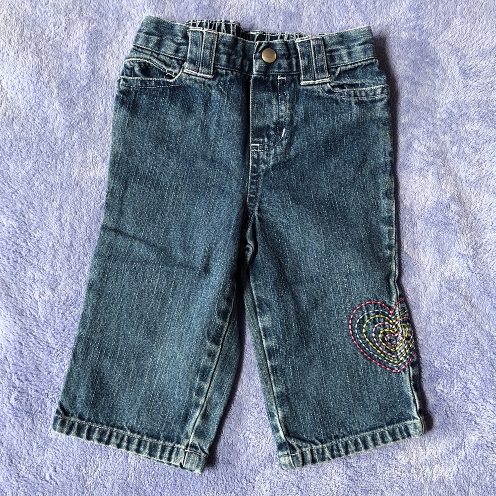 NWOT MiniWear Girls Jeans 24 mos Heart Embroidery